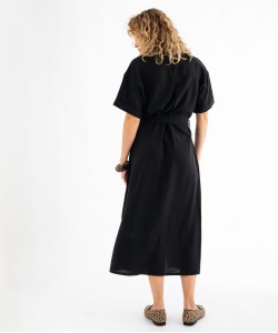 Robe chemise longue en viscose et lin femme